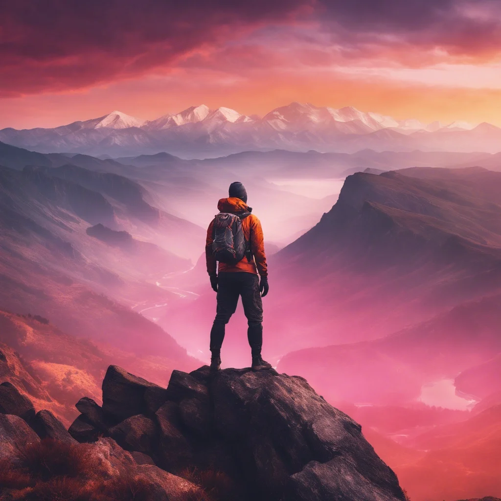 Man Standing on a Cliff: Symbol of Hope and Reflection for Prostate Health Awareness A man standing on a cliff overlooking a valley at sunset, symbolizing reflection, resilience, and the journey toward prostate health
